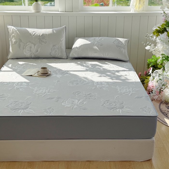 91家纺网 家纺一手货源 找家纺 恋佳居 2026新款A类PE中分子凉感丝床笠凉席 冰柔灰蔷薇