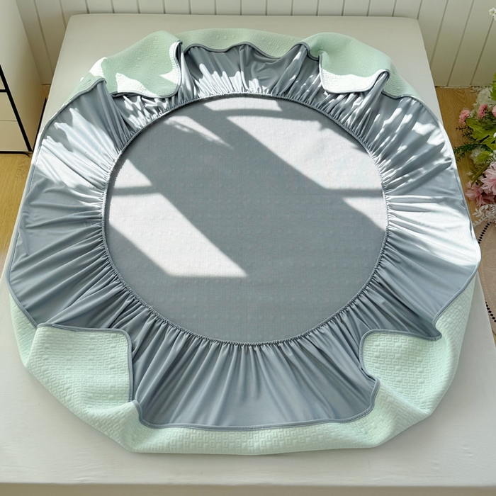 91家纺网 家纺一手货源 找家纺 恋佳居 2026新款A类PE中分子凉感丝床笠凉席 冰纱银丝绿格