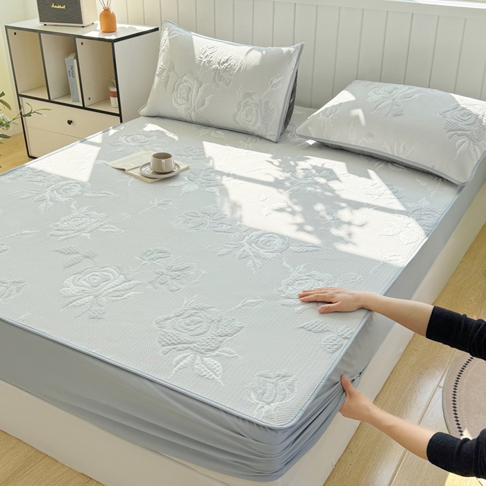 91家纺网 家纺一手货源 找家纺 恋佳居 2026新款A类PE中分子凉感丝床笠凉席 冰柔灰蔷薇