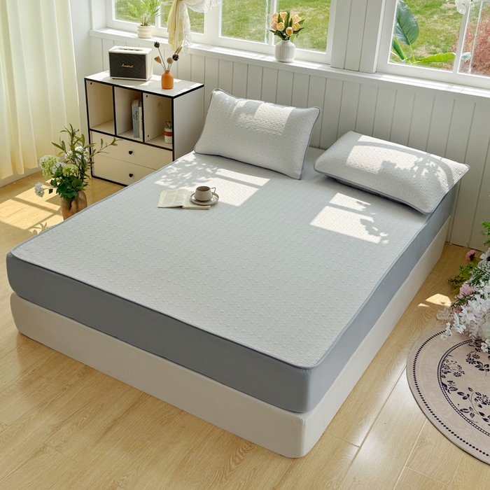 91家纺网 家纺一手货源 找家纺 恋佳居 2026新款A类PE中分子凉感丝床笠凉席 冰纱银丝灰格