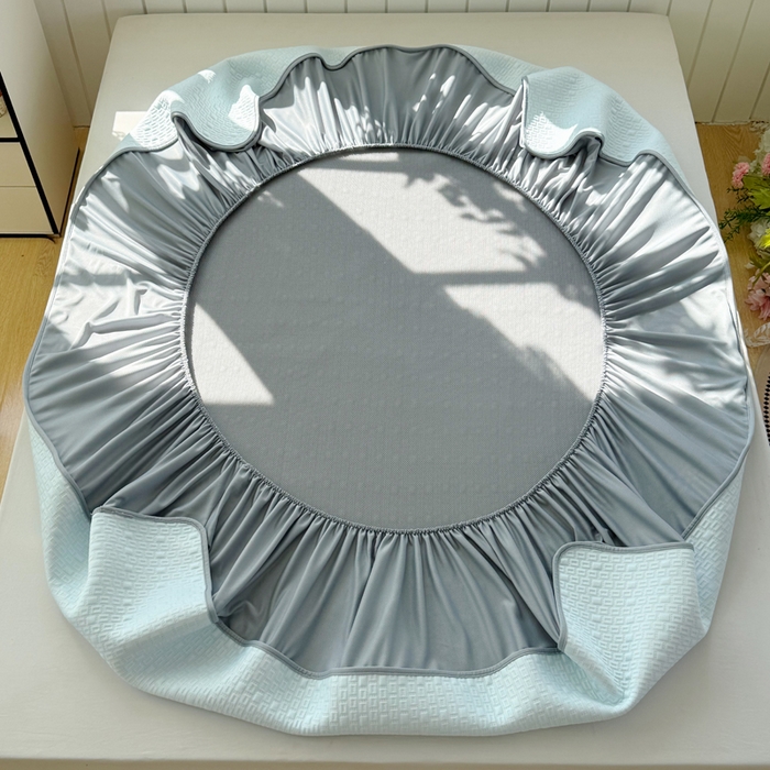 91家纺网 家纺一手货源 找家纺 恋佳居 2026新款A类PE中分子凉感丝床笠凉席 冰沙银丝蓝格