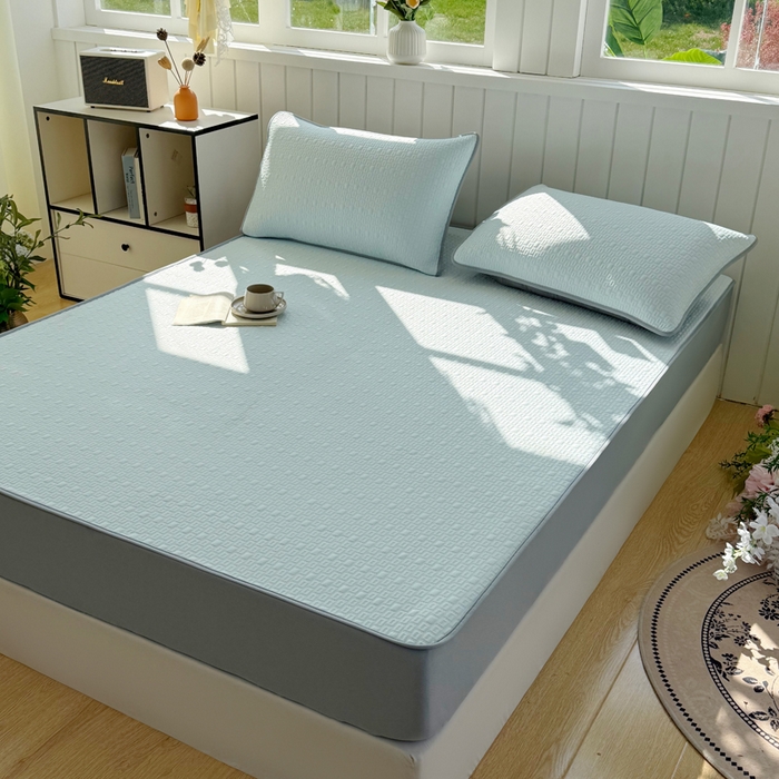 91家纺网 家纺一手货源 找家纺 恋佳居 2026新款A类PE中分子凉感丝床笠凉席 冰沙银丝蓝格