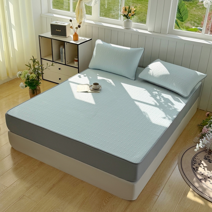 91家纺网 家纺一手货源 找家纺 恋佳居 2026新款A类PE中分子凉感丝床笠凉席 冰沙银丝蓝格