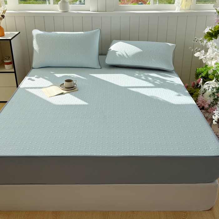 91家纺网 家纺一手货源 找家纺 恋佳居 2026新款A类PE中分子凉感丝床笠凉席 冰沙银丝蓝格