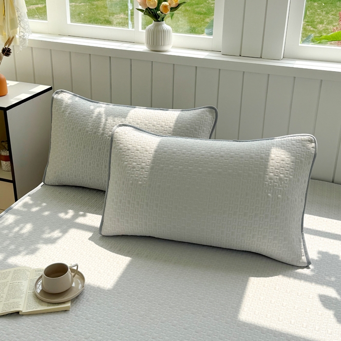 91家纺网 家纺一手货源 找家纺 恋佳居 2026新款A类PE中分子凉感丝床笠凉席 冰纱银丝灰格