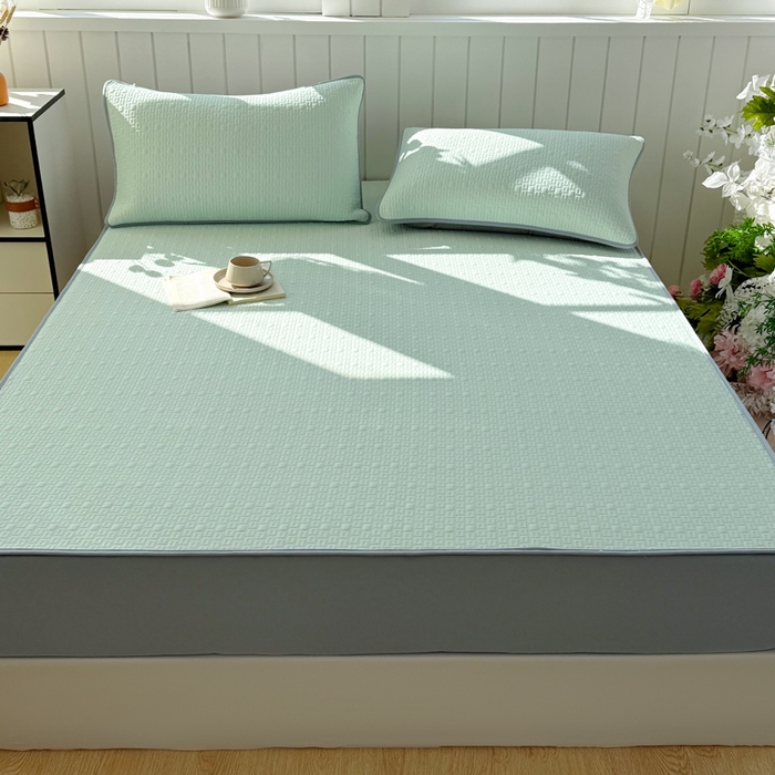 91家纺网 家纺一手货源 找家纺 恋佳居 2026新款A类PE中分子凉感丝床笠凉席 冰纱银丝绿格