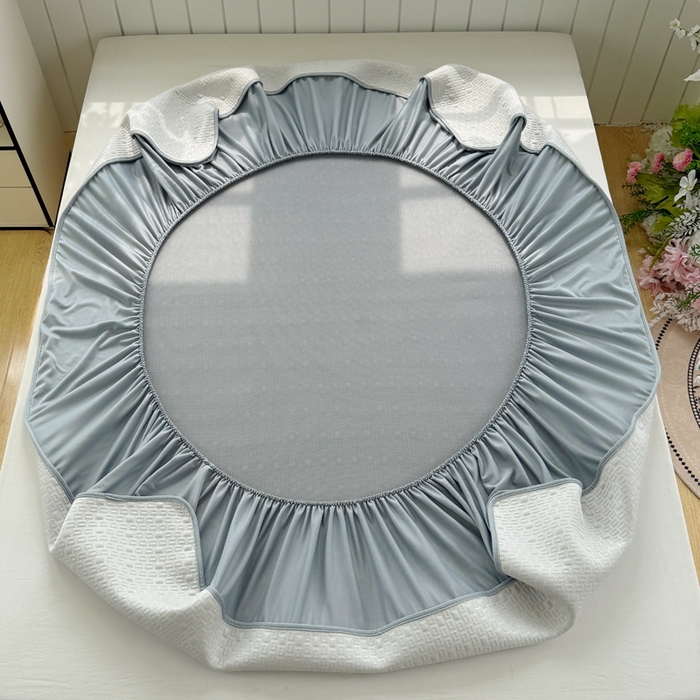 91家纺网 家纺一手货源 找家纺 恋佳居 2026新款A类PE中分子凉感丝床笠凉席 冰纱银丝灰格