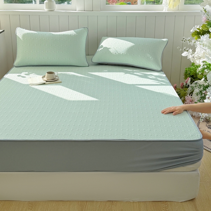 91家纺网 家纺一手货源 找家纺 恋佳居 2026新款A类PE中分子凉感丝床笠凉席 冰纱银丝绿格