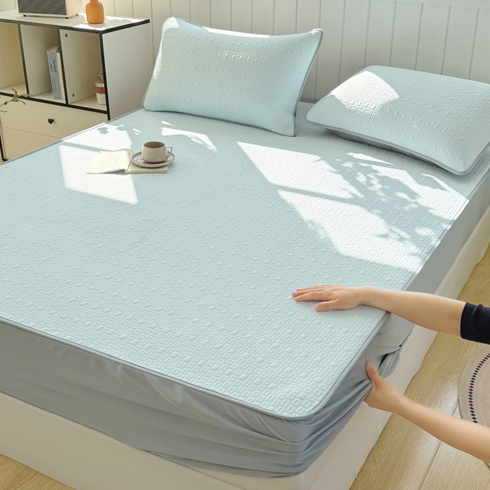 91家纺网 家纺一手货源 找家纺 恋佳居 2026新款A类PE中分子凉感丝床笠凉席 冰沙银丝蓝格