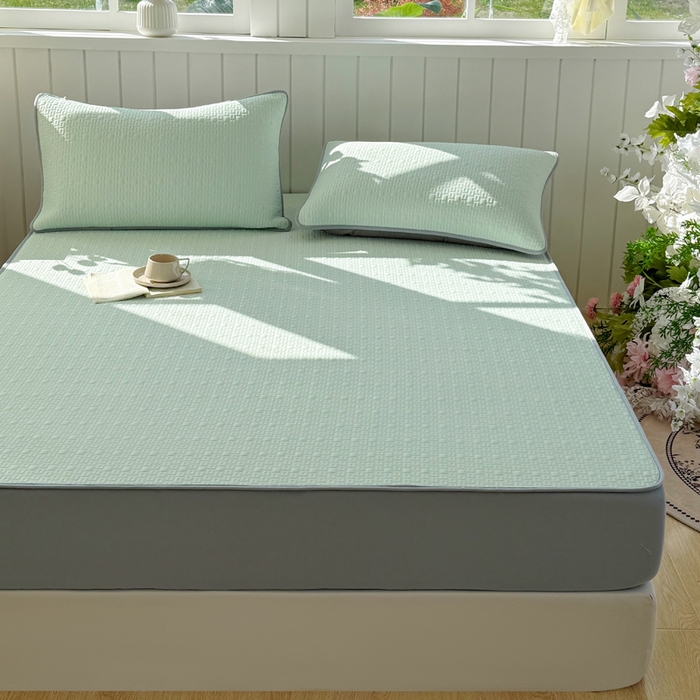 91家纺网 家纺一手货源 找家纺 恋佳居 2026新款A类PE中分子凉感丝床笠凉席 冰纱银丝绿格