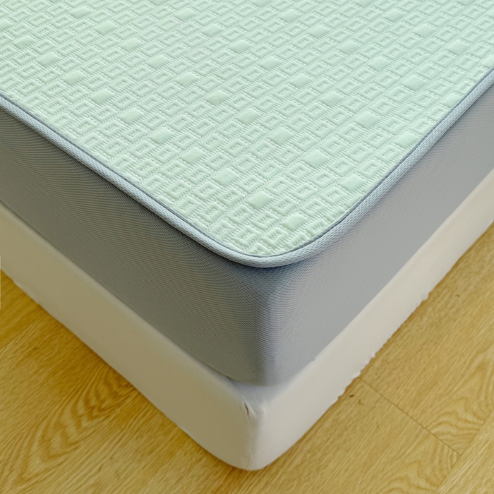 91家纺网 家纺一手货源 找家纺 恋佳居 2026新款A类PE中分子凉感丝床笠凉席 冰纱银丝绿格