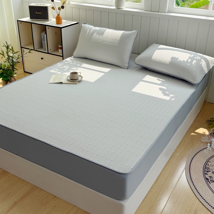 91家纺网 家纺一手货源 找家纺 恋佳居 2026新款A类PE中分子凉感丝床笠凉席 冰纱银丝灰格