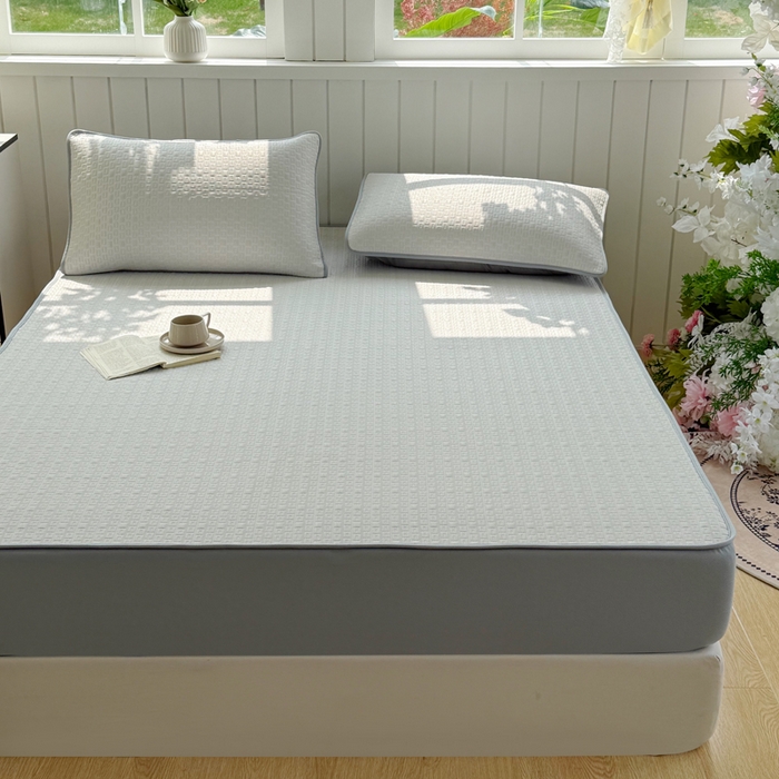 91家纺网 家纺一手货源 找家纺 恋佳居 2026新款A类PE中分子凉感丝床笠凉席 冰纱银丝灰格