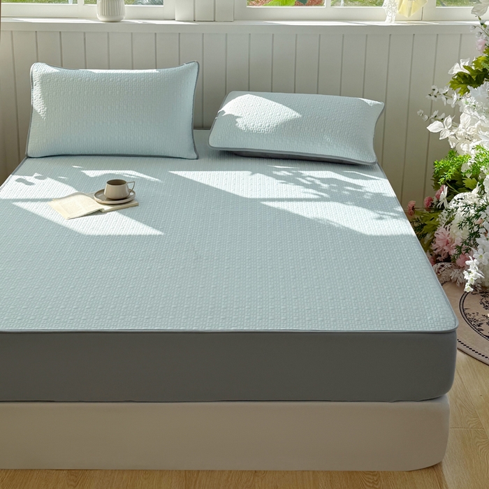 91家纺网 家纺一手货源 找家纺 恋佳居 2026新款A类PE中分子凉感丝床笠凉席 冰沙银丝蓝格