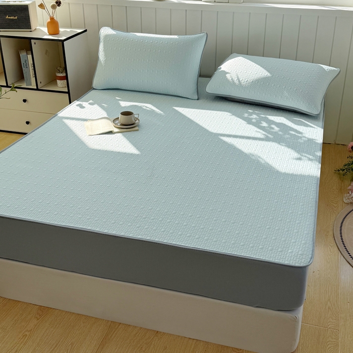 91家纺网 家纺一手货源 找家纺 恋佳居 2026新款A类PE中分子凉感丝床笠凉席 冰沙银丝蓝格