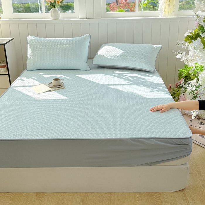 91家纺网 家纺一手货源 找家纺 恋佳居 2026新款A类PE中分子凉感丝床笠凉席 冰沙银丝蓝格