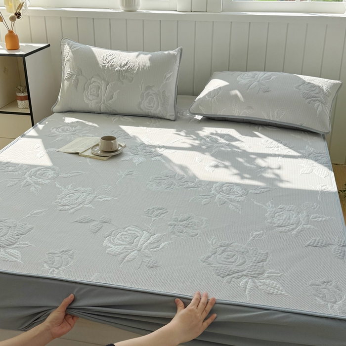 91家纺网 家纺一手货源 找家纺 恋佳居 2026新款A类PE中分子凉感丝床笠凉席 冰柔灰蔷薇