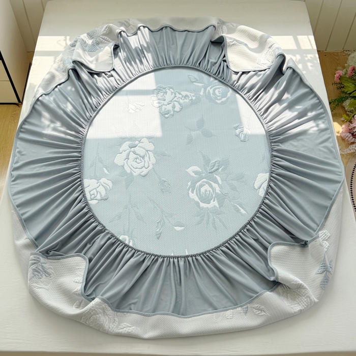 91家纺网 家纺一手货源 找家纺 恋佳居 2026新款A类PE中分子凉感丝床笠凉席 冰柔蓝蔷薇