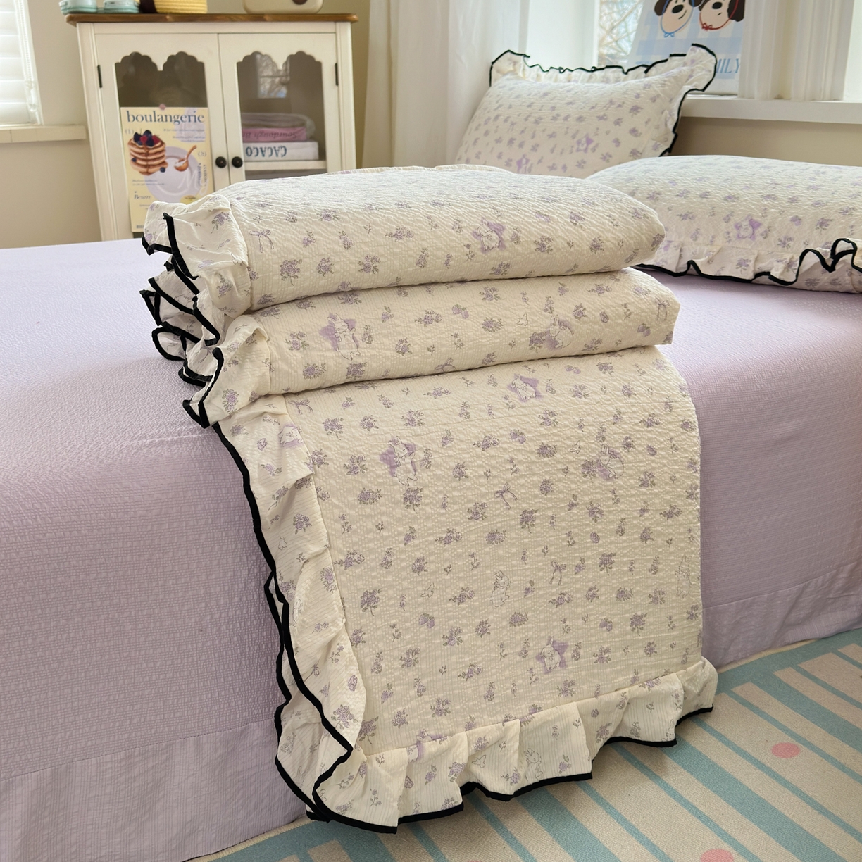 德比尔斯  2026新款泡芙棉夏被四件套花边款 安妮小兔