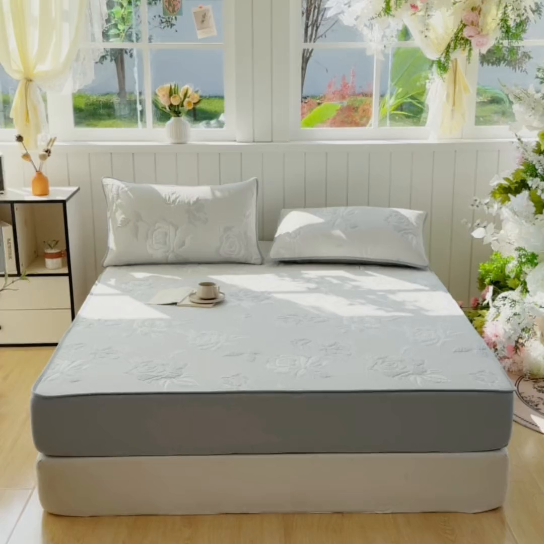 91家纺网 家纺一手货源 找家纺 恋佳居 2026新款A类PE中分子凉感丝床笠凉席 冰柔灰蔷薇