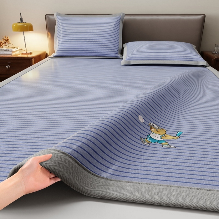 91家纺网 家纺一手货源 找家纺 （总）人人爱家纺 2026新款提花冰丝凉席-棒球熊