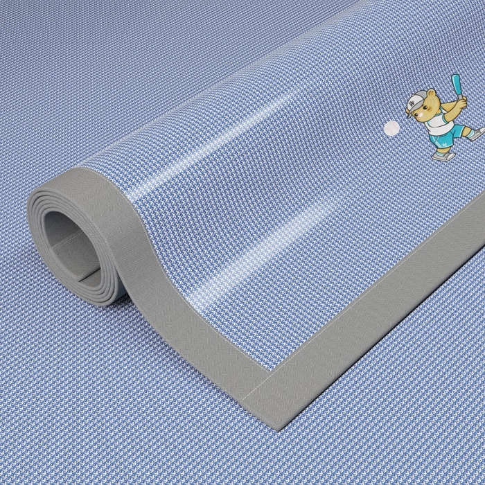 91家纺网 家纺一手货源 找家纺 人人爱家纺 2026新款提花冰丝凉席-棒球熊 棒球熊千鸟格蓝色