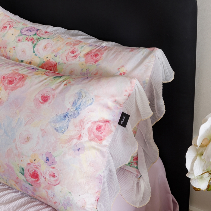 91家纺网 家纺一手货源 找家纺 （总）卡姿家纺 2026春夏全棉法式复古油画风花边款四件套