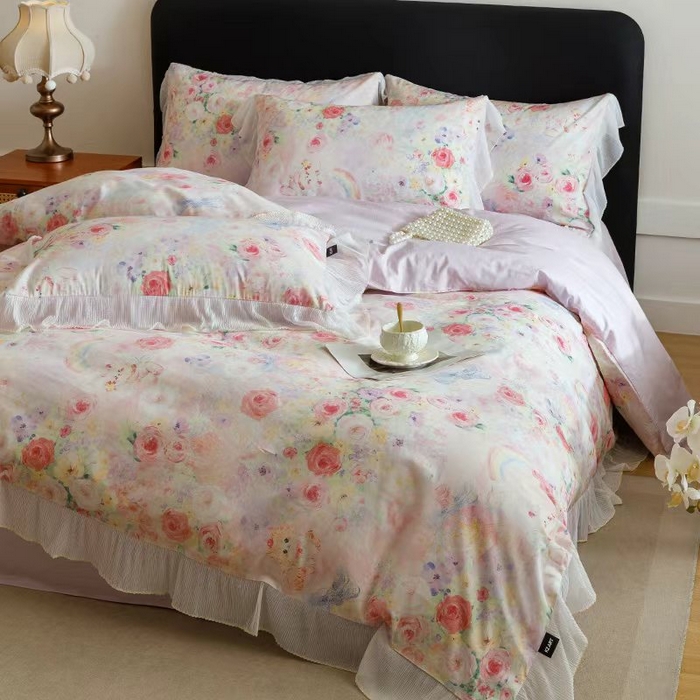 91家纺网 家纺一手货源 找家纺 （总）卡姿家纺 2026春夏全棉法式复古油画风花边款四件套