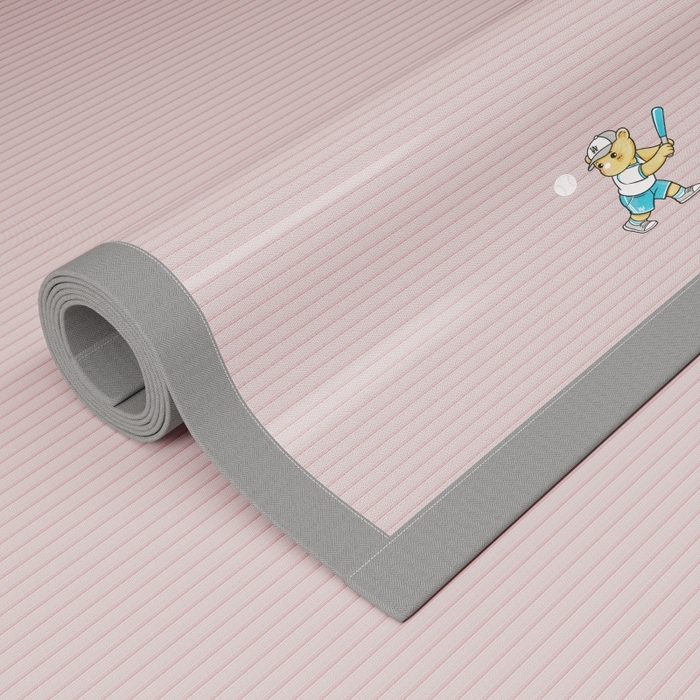 91家纺网 家纺一手货源 找家纺 人人爱家纺 2026新款提花冰丝凉席-棒球熊 棒球熊粉色条纹