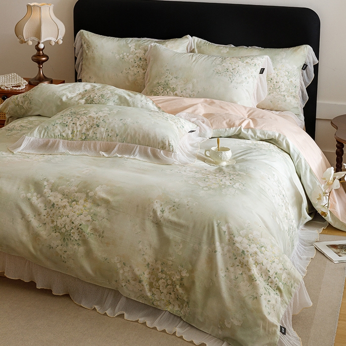 91家纺网 家纺一手货源 找家纺 （总）卡姿家纺 2026春夏全棉法式复古油画风花边款四件套