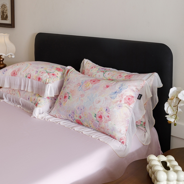 91家纺网 家纺一手货源 找家纺 卡姿家纺 2026春夏全棉法式复古油画风花边款四件套 波斯公主