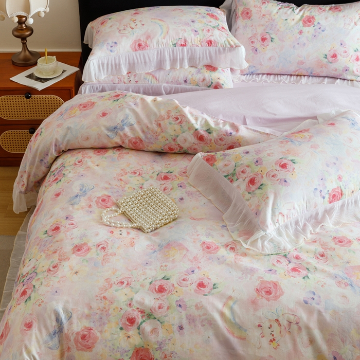 91家纺网 家纺一手货源 找家纺 卡姿家纺 2026春夏全棉法式复古油画风花边款四件套 波斯公主