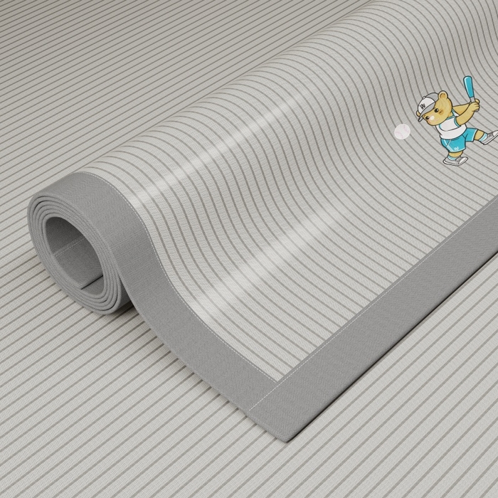 91家纺网 家纺一手货源 找家纺 人人爱家纺 2026新款提花冰丝凉席-棒球熊 棒球熊灰色条纹