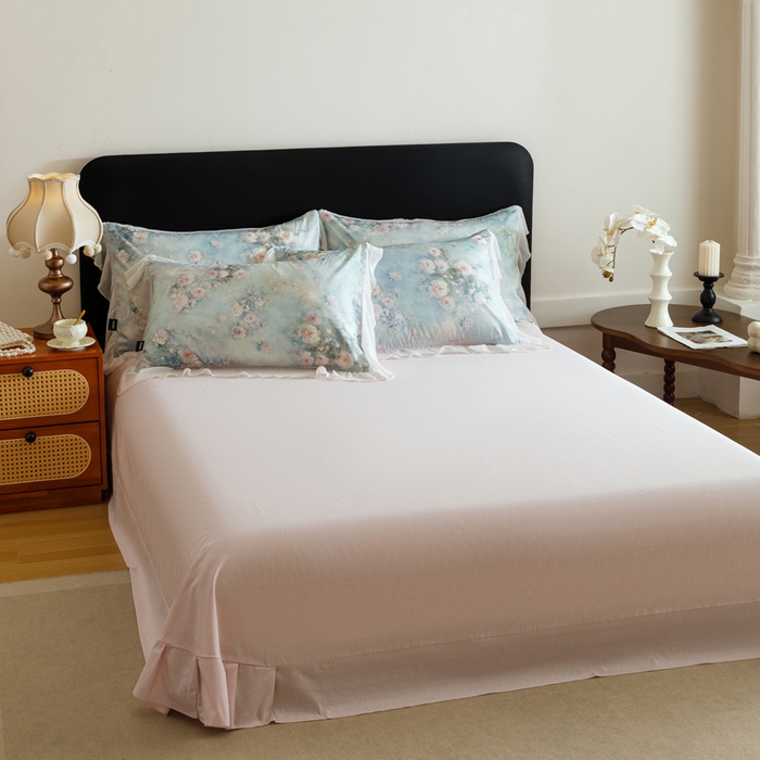 91家纺网 家纺一手货源 找家纺 卡姿家纺 2026春夏全棉法式复古油画风花边款四件套 风香花倦