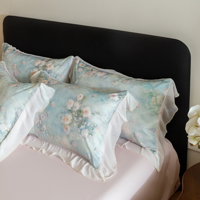 91家纺网 家纺一手货源 找家纺 卡姿家纺 2026春夏全棉法式复古油画风花边款四件套 风香花倦