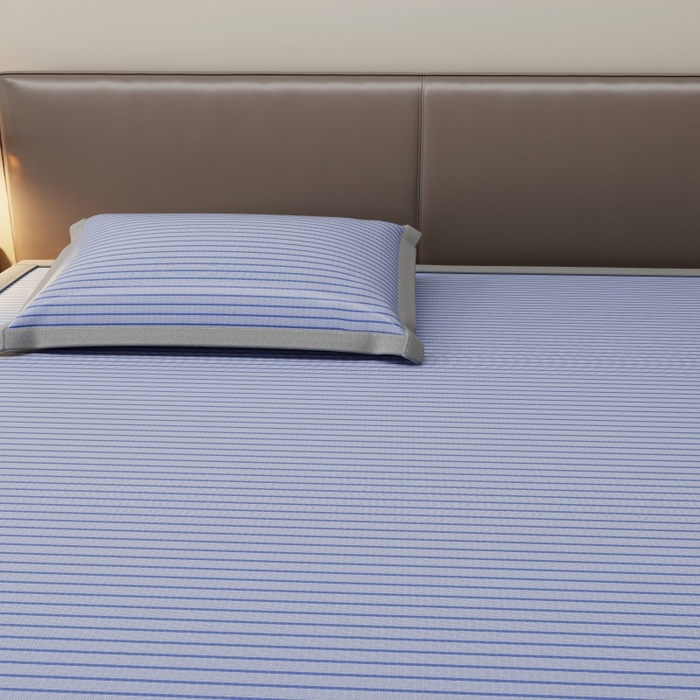 91家纺网 家纺一手货源 找家纺 人人爱家纺 2026新款提花冰丝凉席-棒球熊 棒球熊蓝色条纹