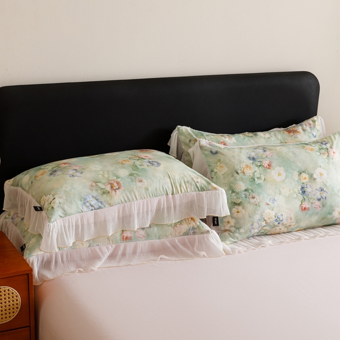 91家纺网 家纺一手货源 找家纺 卡姿家纺 2026春夏全棉法式复古油画风花边款四件套 娇韵诗兰