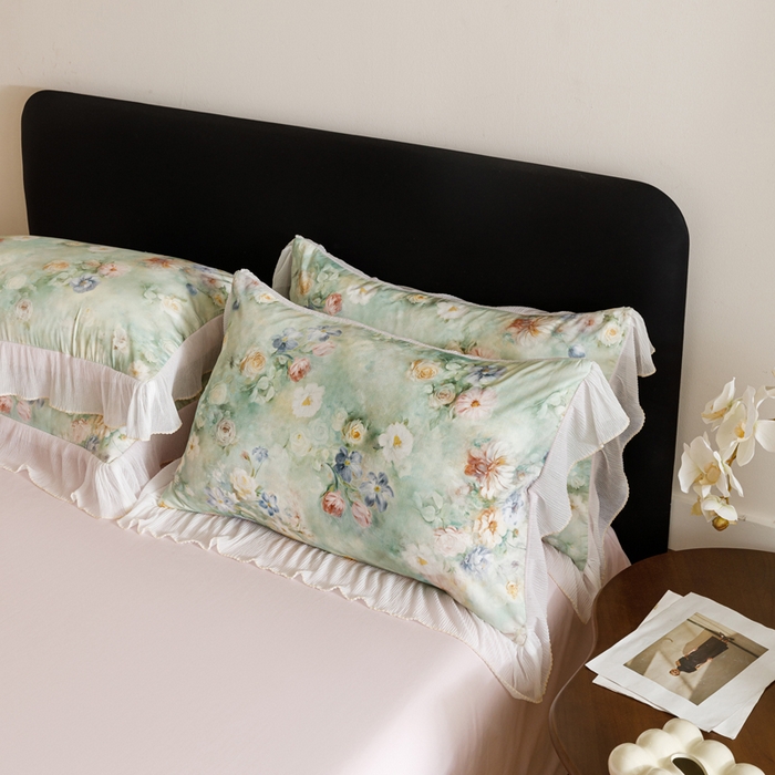 91家纺网 家纺一手货源 找家纺 卡姿家纺 2026春夏全棉法式复古油画风花边款四件套 娇韵诗兰