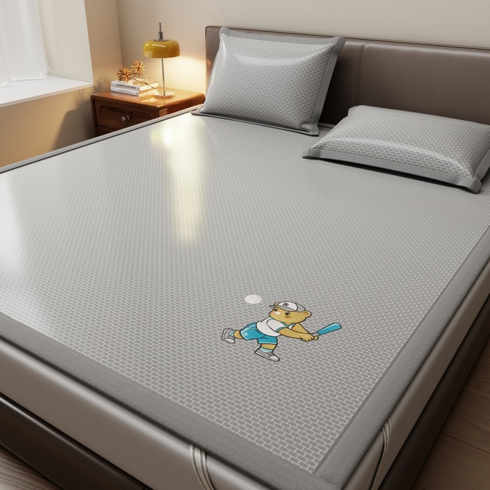 91家纺网 家纺一手货源 找家纺 人人爱家纺 2026新款提花冰丝凉席-棒球熊 棒球熊立体格灰色