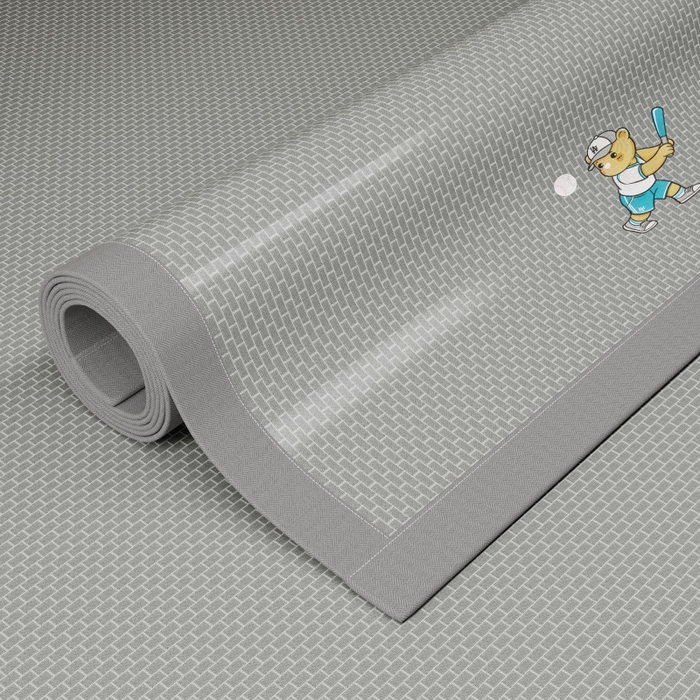 91家纺网 家纺一手货源 找家纺 人人爱家纺 2026新款提花冰丝凉席-棒球熊 棒球熊立体格灰色