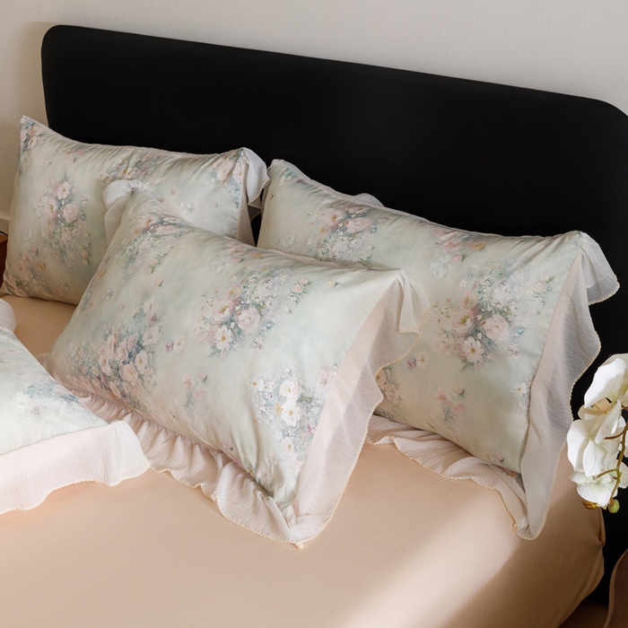 91家纺网 家纺一手货源 找家纺 卡姿家纺 2026春夏全棉法式复古油画风花边款四件套 西曼花诗