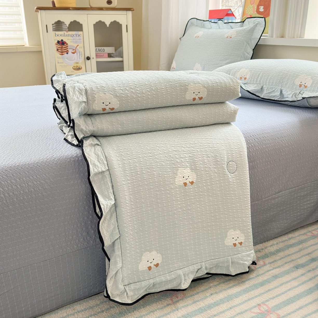 德比尔斯  2026新款泡芙棉夏被四件套花边款 云朵