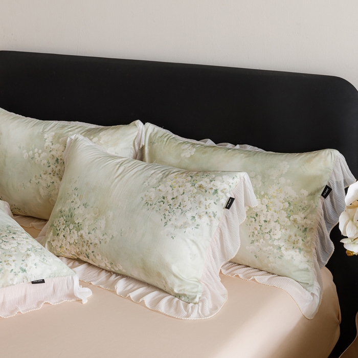 91家纺网 家纺一手货源 找家纺 卡姿家纺 2026春夏全棉法式复古油画风花边款四件套 绽放序曲