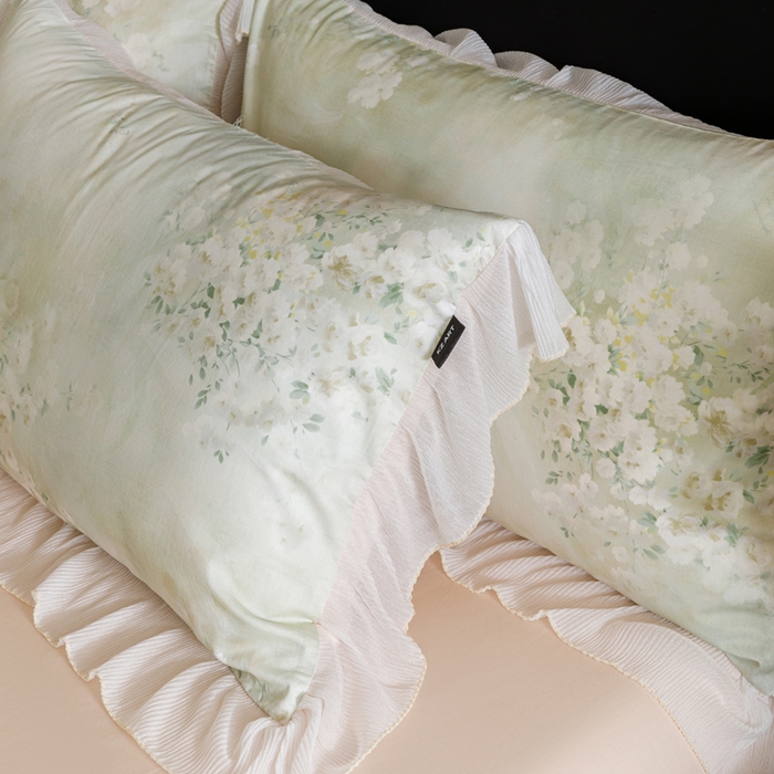 91家纺网 家纺一手货源 找家纺 卡姿家纺 2026春夏全棉法式复古油画风花边款四件套 绽放序曲