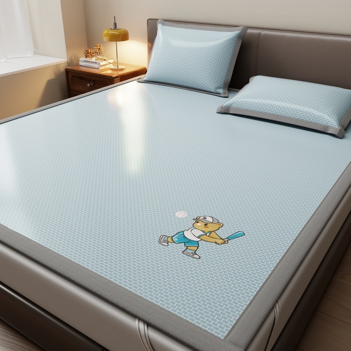 91家纺网 家纺一手货源 找家纺 人人爱家纺 2026新款提花冰丝凉席-棒球熊 棒球熊立体格蓝色