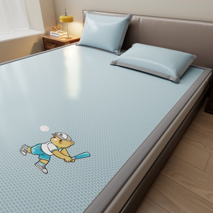 91家纺网 家纺一手货源 找家纺 人人爱家纺 2026新款提花冰丝凉席-棒球熊 棒球熊立体格蓝色