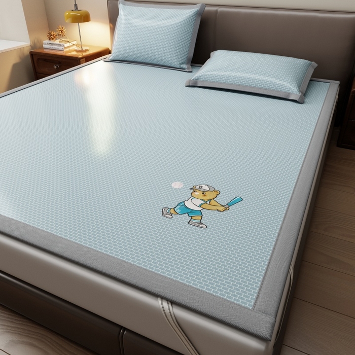 91家纺网 家纺一手货源 找家纺 人人爱家纺 2026新款提花冰丝凉席-棒球熊 棒球熊立体格蓝色