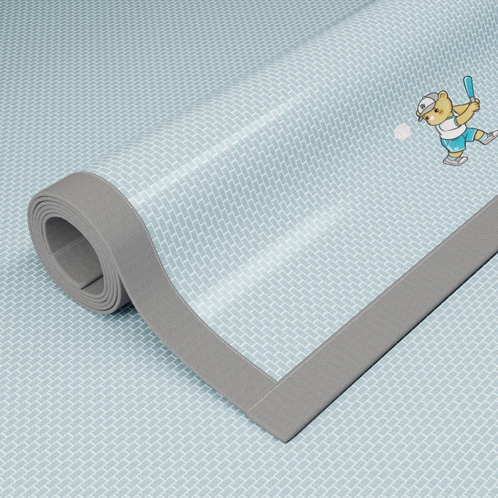 91家纺网 家纺一手货源 找家纺 人人爱家纺 2026新款提花冰丝凉席-棒球熊 棒球熊立体格蓝色