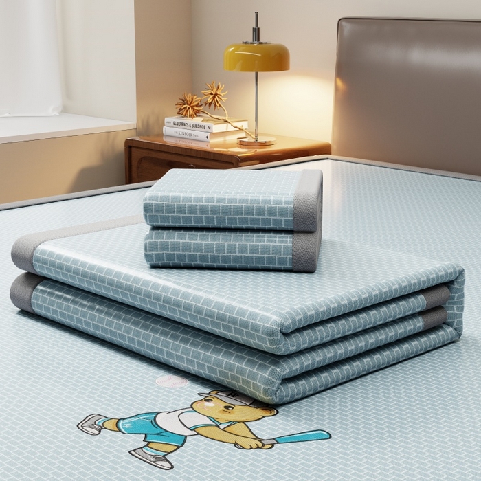 91家纺网 家纺一手货源 找家纺 人人爱家纺 2026新款提花冰丝凉席-棒球熊 棒球熊立体格蓝色