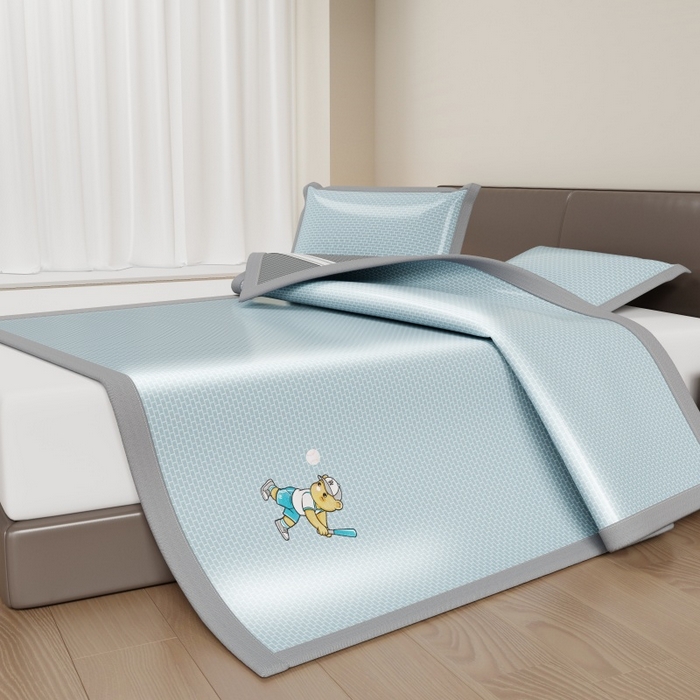 91家纺网 家纺一手货源 找家纺 人人爱家纺 2026新款提花冰丝凉席-棒球熊 棒球熊立体格蓝色